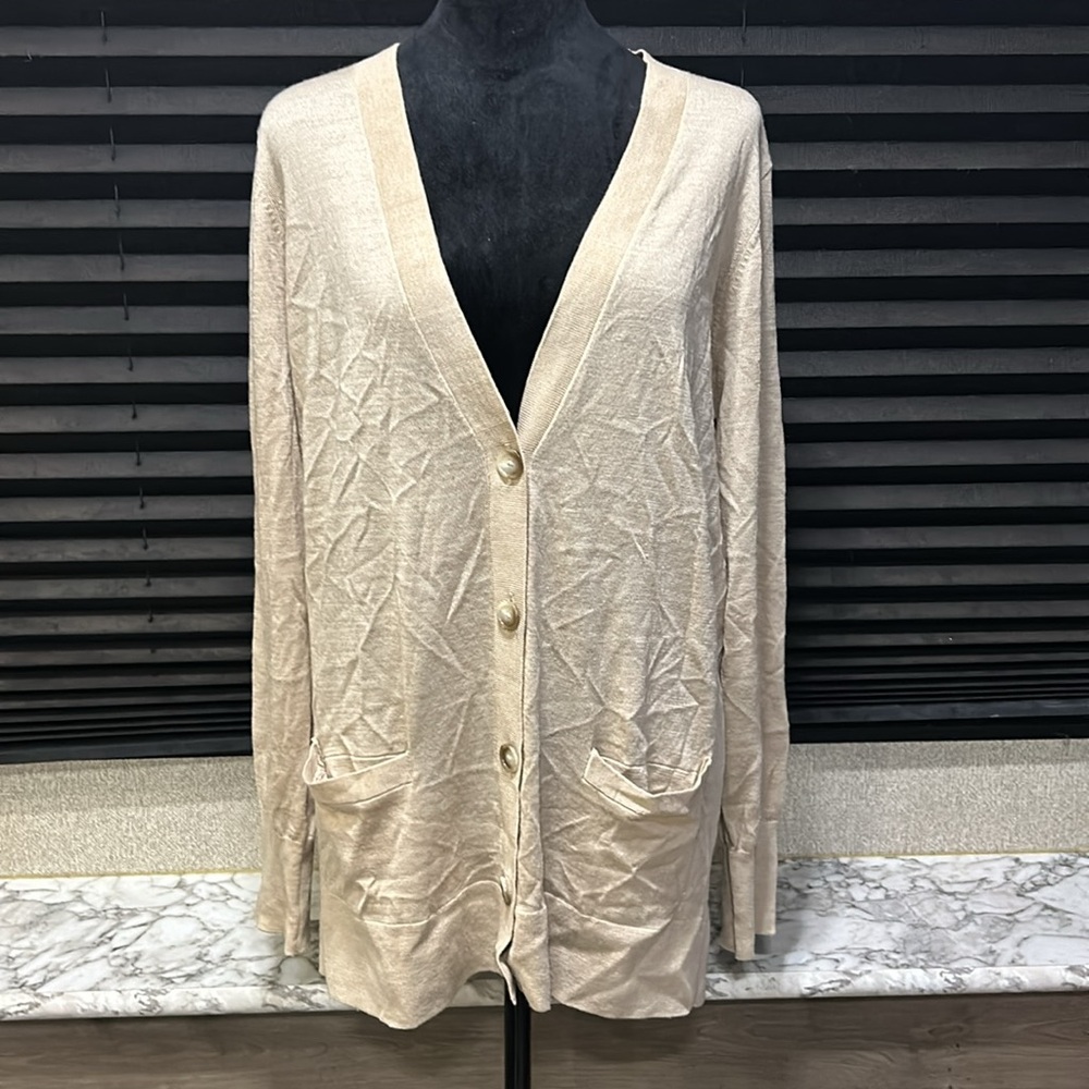 LOFT Women’s Tan LS Hip Length Wool‎ Blend Button Front Cardigan XL